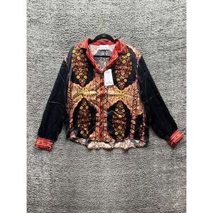 NWT Monoki by Diane Goldstein Copacabana Printed Silk Shirt Red Womens One Size